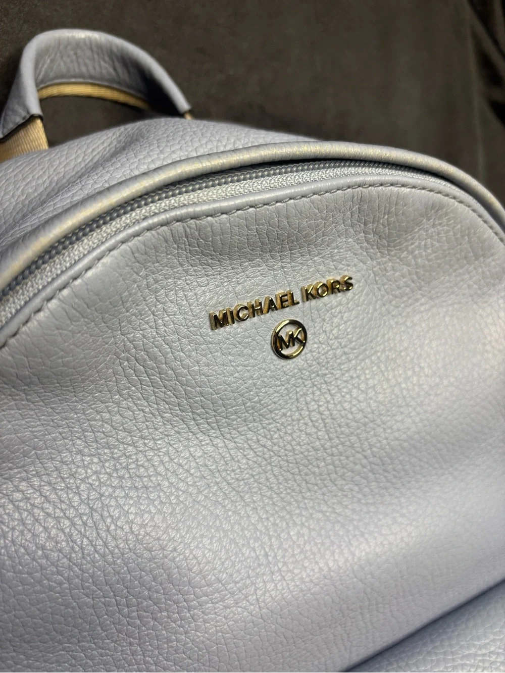 Michael Kors Slater Medium Pebbled Leather Backpack in a pale blue with dust bag